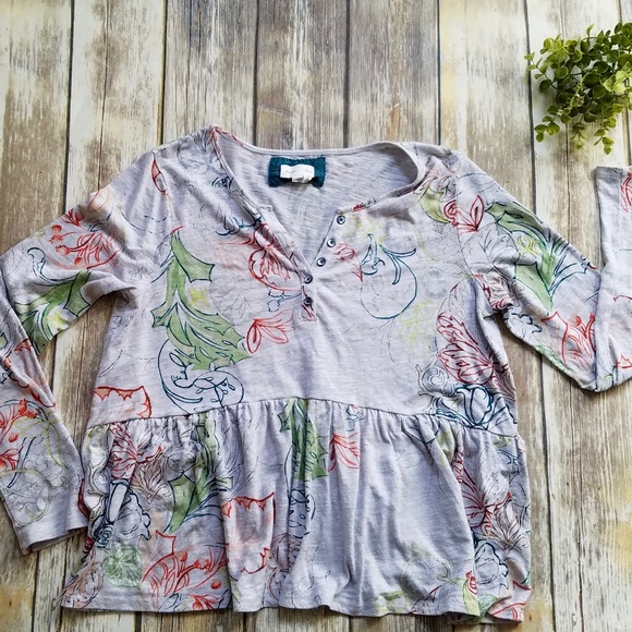 Anthropologie Meadow Rue Peplum LS Top SMALL - Picture 1 of 4